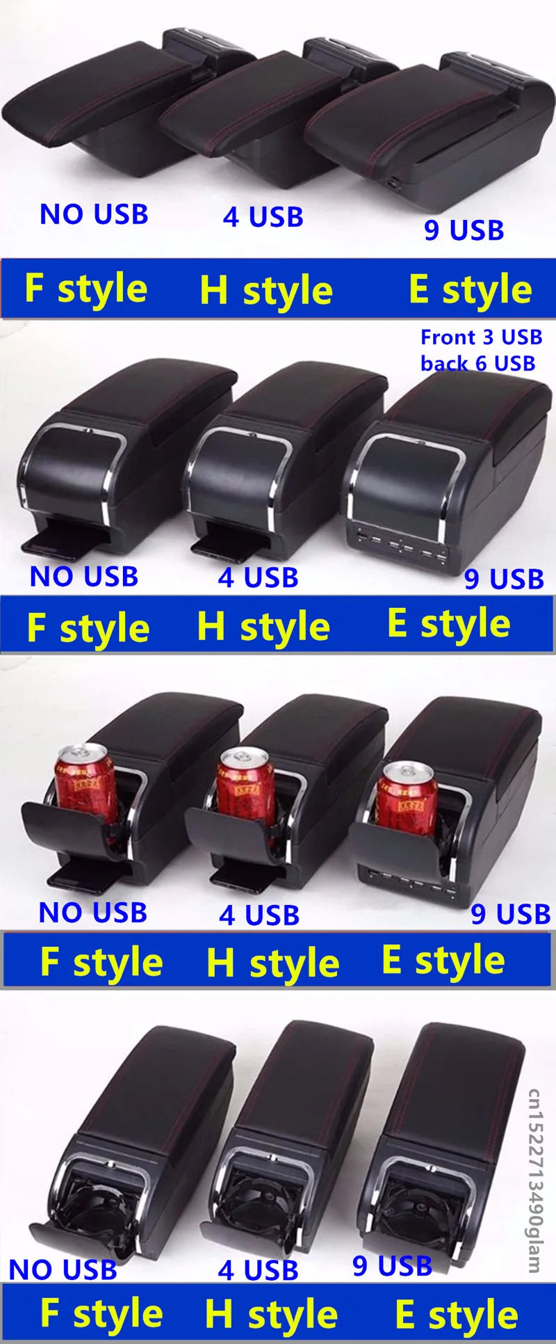 Accoudoir Central Citroën C3 C4 Coulissant 4 ou 9 USB Double Rangement