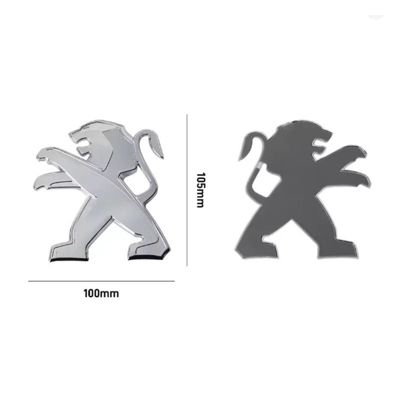 Logo Lion Peugeot en ABS 3D, Emblème de Capot et de Coffre 75, 80, 83, 105 ou 115 mm, Noir Brillant ou Argent