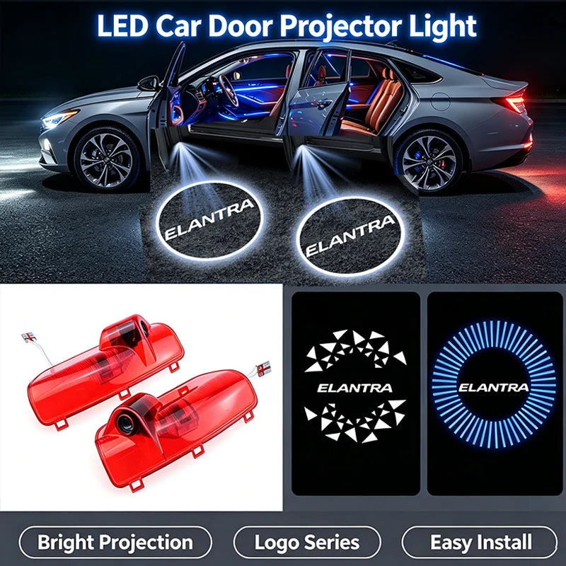 Projecteur Porte Hyundai Elantra 2008-2015, Lumière de Bienvenue LED, Lot de 2, 7 Motifs
