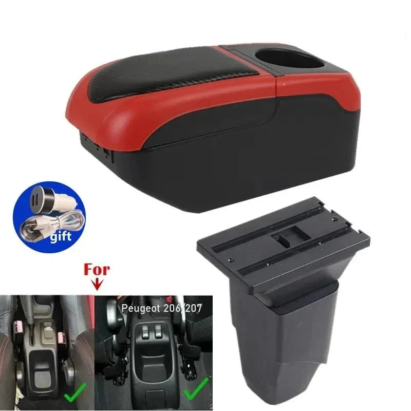 Mittelarmlehne Peugeot 206 und 206 CC mit USB-Ladegerät — Vorderansicht