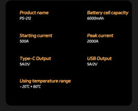Booster de Batterie Voiture 12V 1200A Écran Numérique 5 Coloris