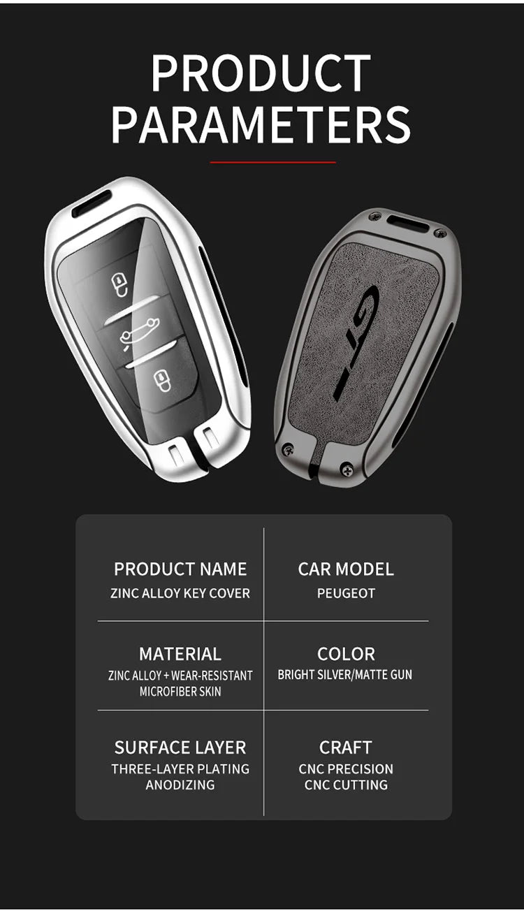 Coque de Clé Peugeot GT Line 3 Touches Alliage de Zinc Suédine