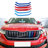 Baguettes de Calandre Skoda Kodiaq 2017-2021 Tricolores Bleu et Rouge en ABS, 6 Pièces à Clipser