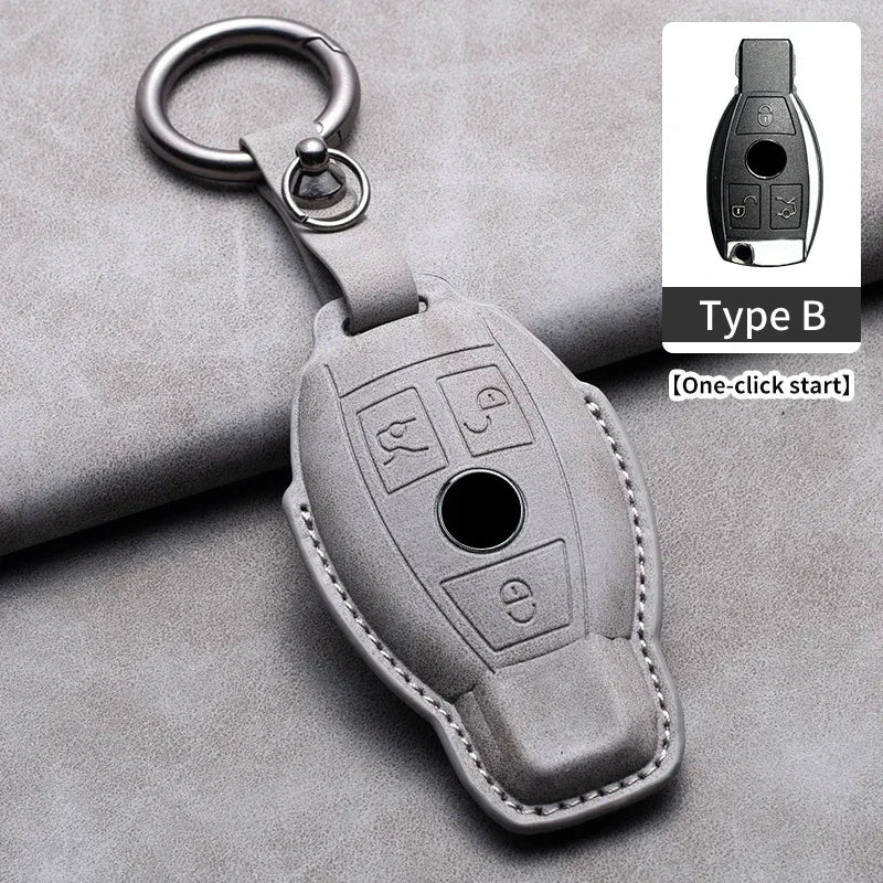 Étui de Protection Clé Mercedes Classe A B C E CLA GLC GLK W204 W205 W212 Cuir Velours