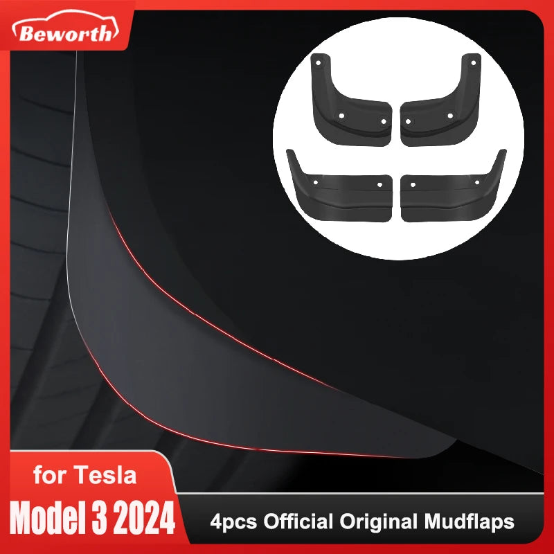 Garde-Boue Tesla Model 3 Highland 2024 Jeu de 4 Bavettes Avant et Arrière Style Origine