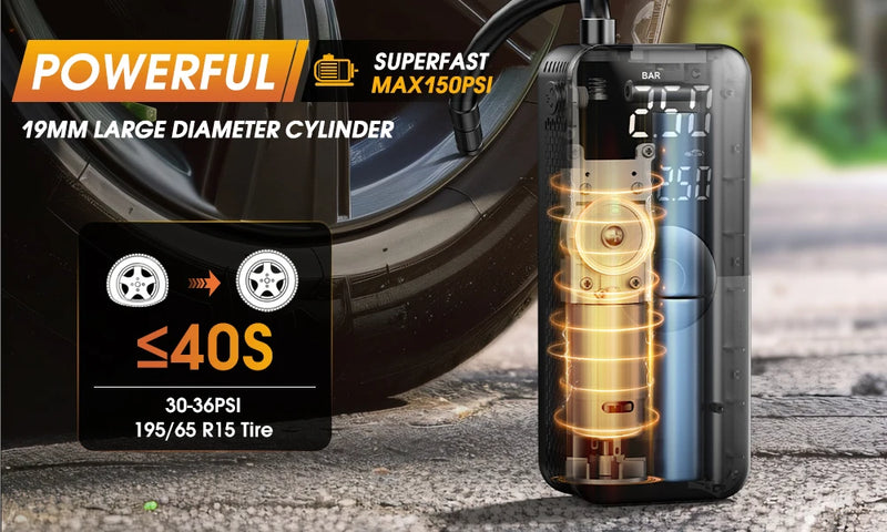 Gonfleur de Pneus Électrique Portable Carsun Rechargeable avec Écran Numérique pour Voiture, Vélo et Ballon