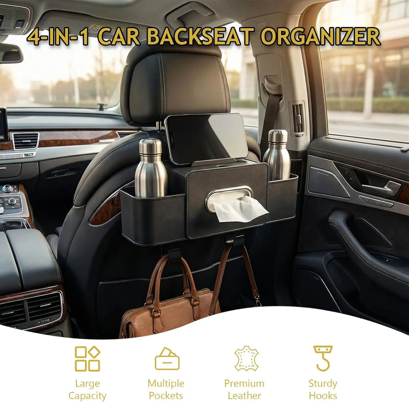 4-in-1-Rücksitz-Organizer fürs Auto mit Taschentuchhalter, Becherhalter und Haken
