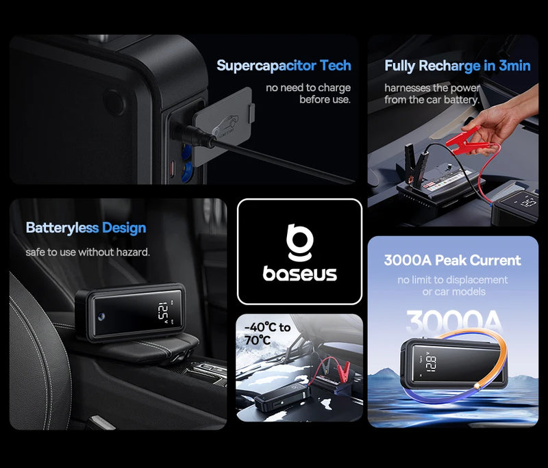 Booster de Batterie Voiture Baseus Supercondensateur 3000A