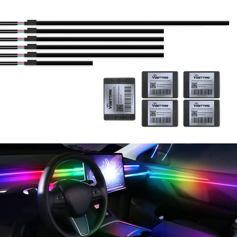 Bandes Acryliques Éclairage d'Ambiance RGB Voiture 110 cm