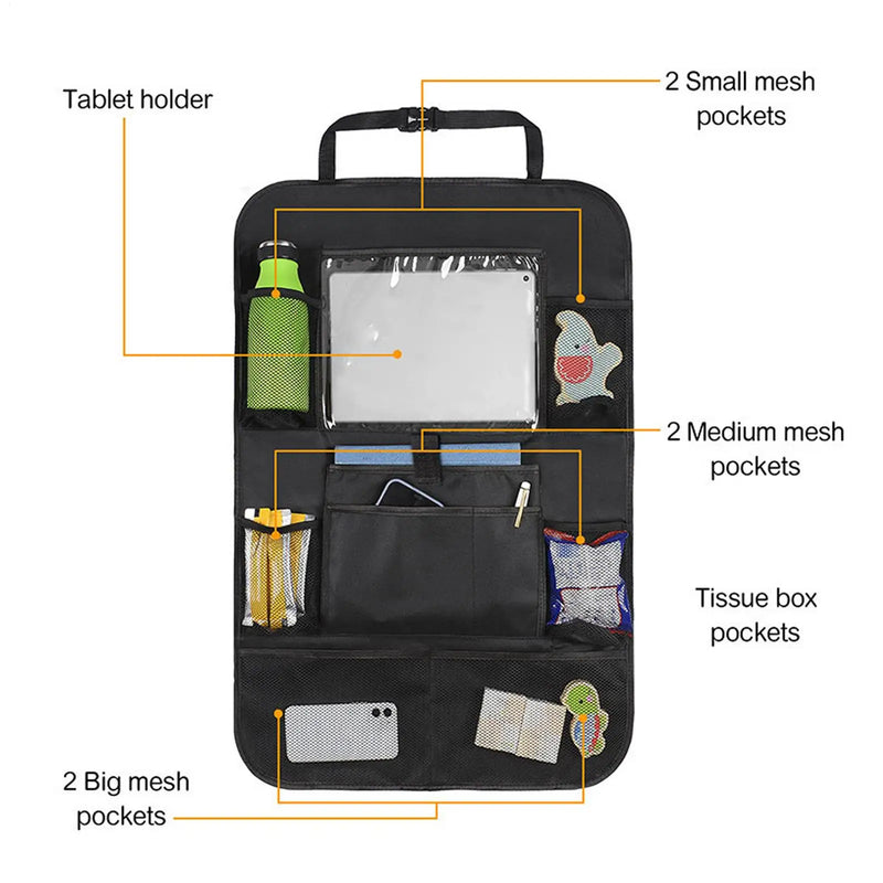 Oxford Car Rear Seat Organizer with Tablet Pocket 60 x 42 cm