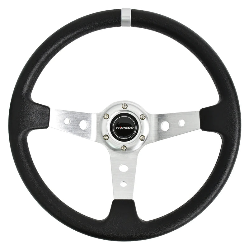 Volant Sport 350 mm Cuir PU Moyeu 6 Vis Plat Profond Universel