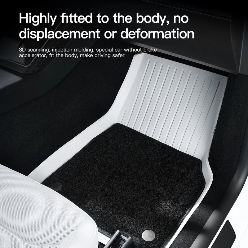 Tapis de Sol Tesla Model Y Juniper 2025-2026 TPE Blanc Moquette Noire
