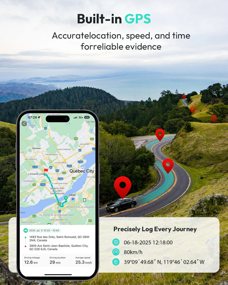 Dashcam Botslab Plus 4K HDR Avant et Arrière avec GPS, Wi-Fi 5 GHz et Capteur SONY STARVIS 2 Vision Nocturne