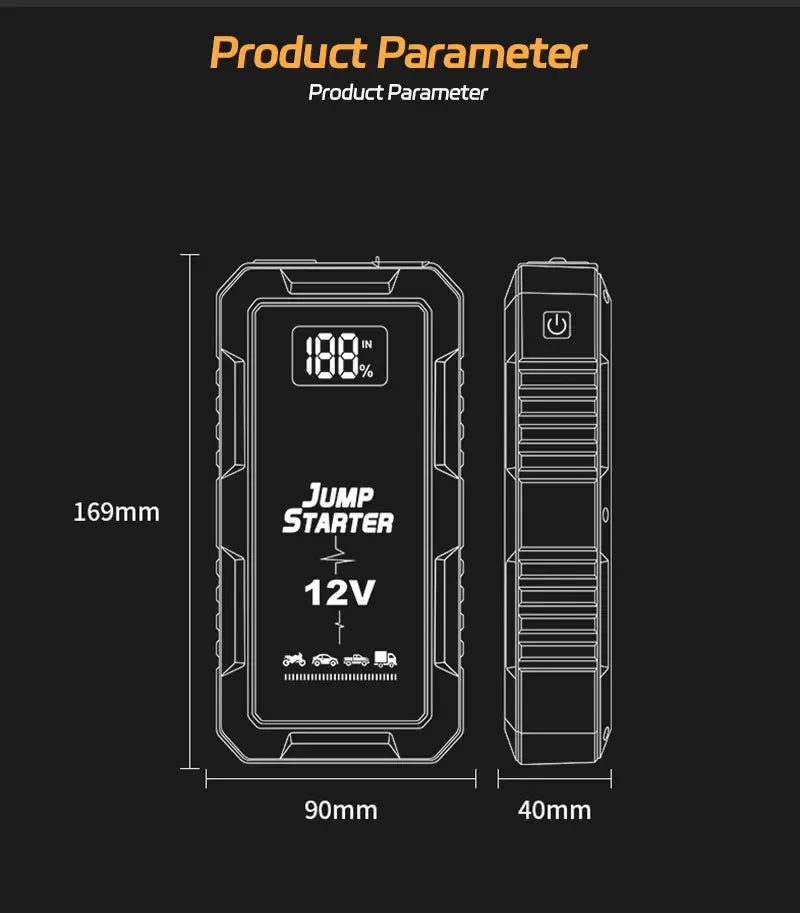 Booster de Batterie Voiture 12V 1200A Écran Numérique 5 Coloris