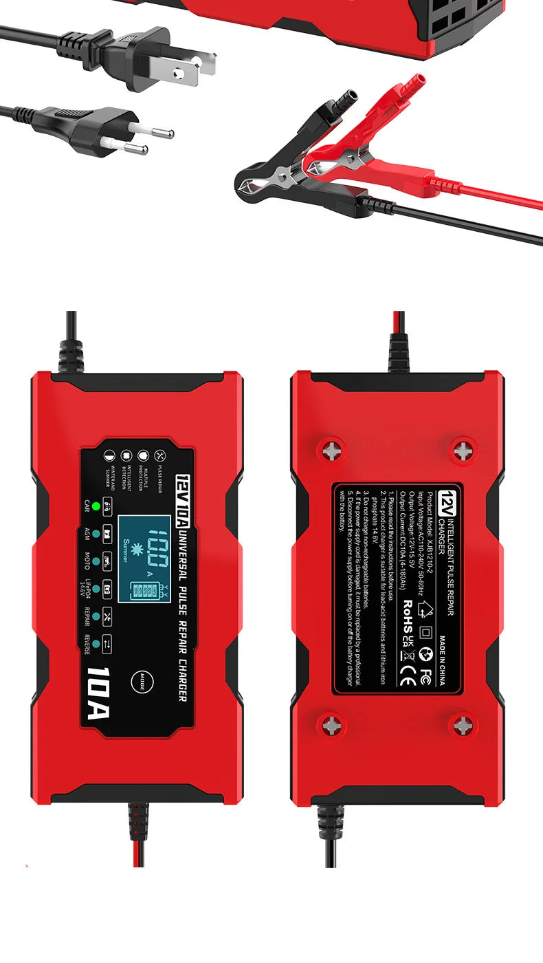 Chargeur de Batterie Voiture 12V 10A Intelligent LiFePO4 AGM Gel
