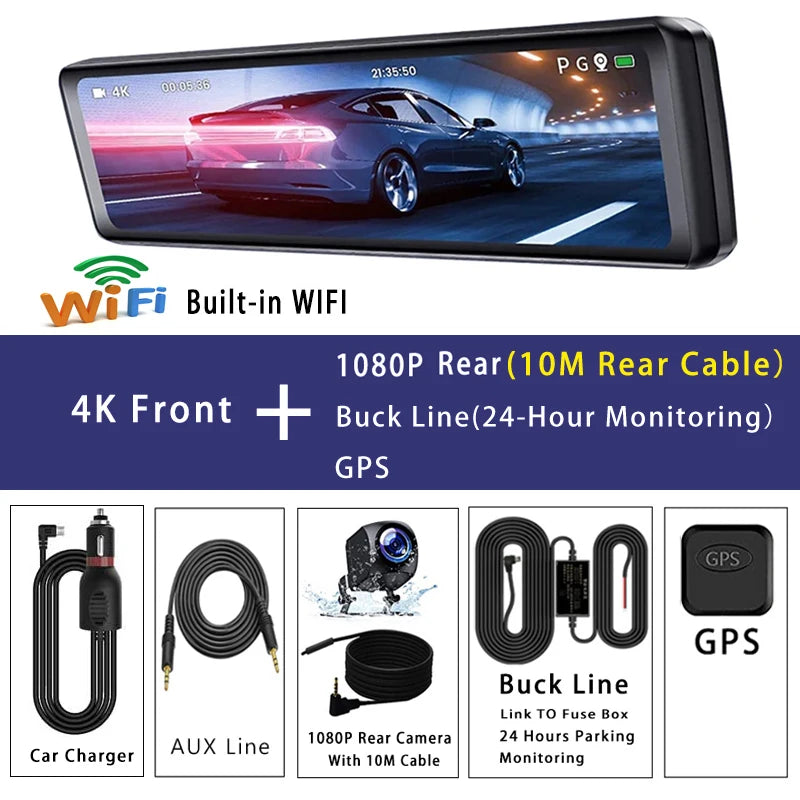 Dashcam Miroir 11,26 Pouces 4K IPS GPS