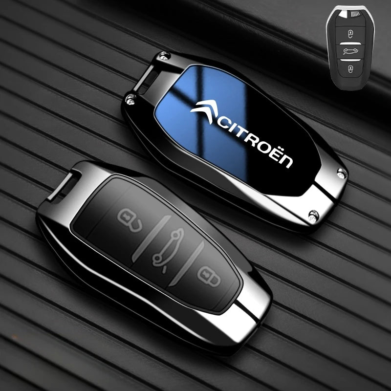 Étui de Protection Clé Citroën C1 C2 C3 C4 C5 C6 VTS Xsara C-Crosser Berlingo Jumpy Alliage de Zinc Noir ou Bleu