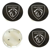 Cache-Moyeux Peugeot 60 mm avec Autocollant Alu, Lot de 4, Six Modèles, Ancien Lion ou Nouveau Blason