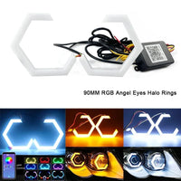 Hexagonale Angel-Eyes-LED-Ringe Bluetooth RGB 60 bis 90 mm