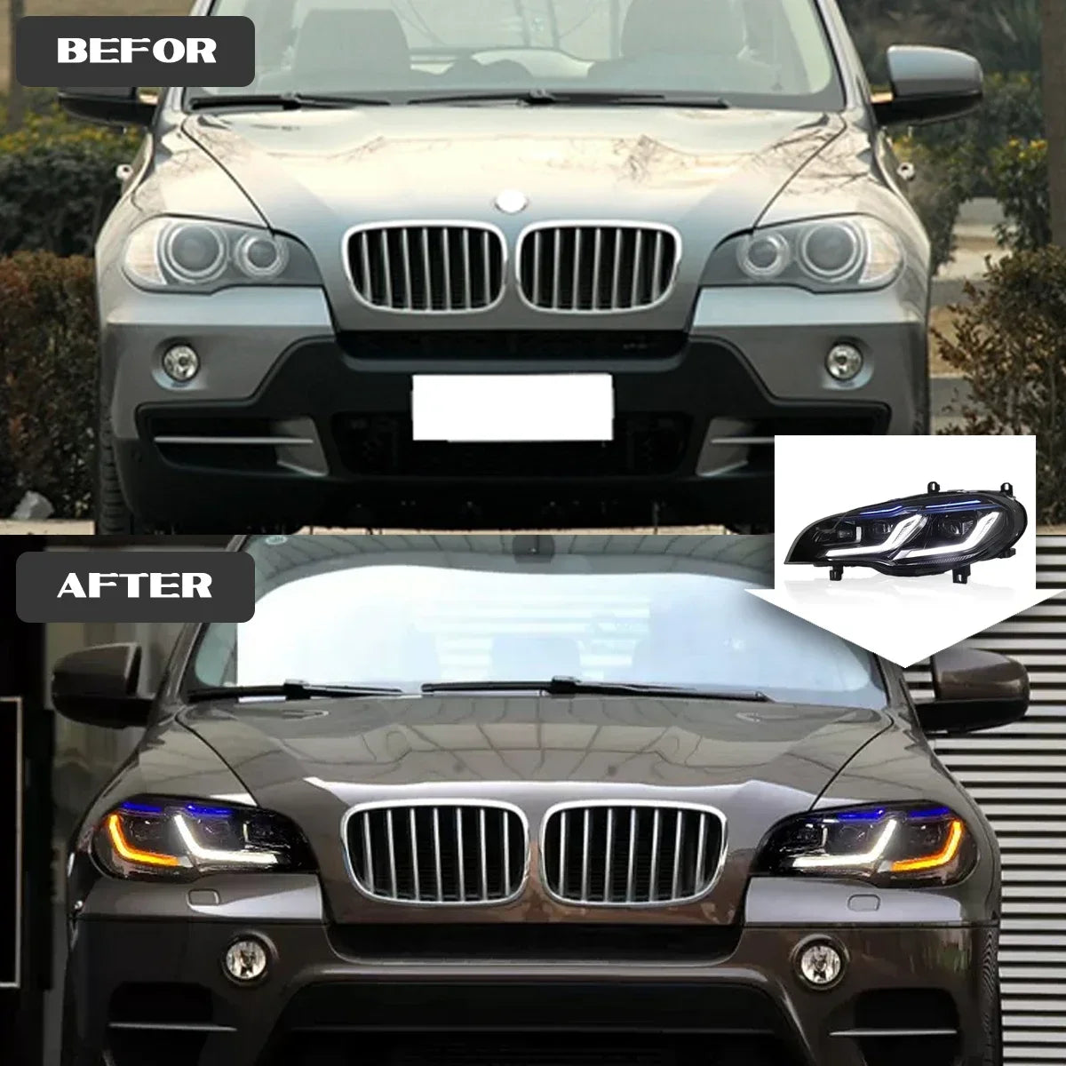Phares LED BMW X5 E70 2007-2013 DRL Dynamique