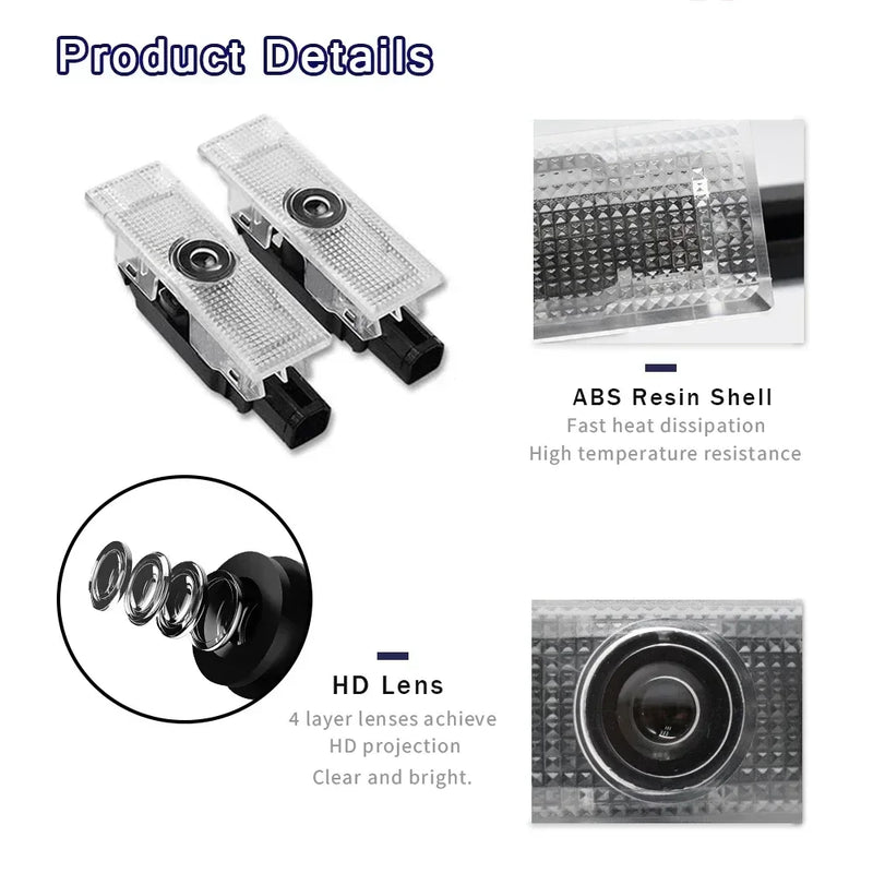 Projecteur Porte Fiat 500, 500X, 500L, Lumière de Bienvenue LED, Lot de 2, 3 Motifs
