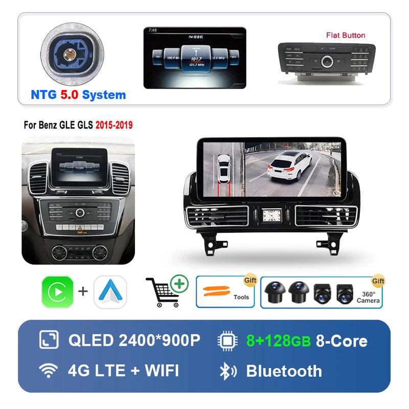 Autoradio Android 16 Mercedes ML GL GLE GLS W166 X166 2012-2019 Écran 12,3 pouces CarPlay NTG