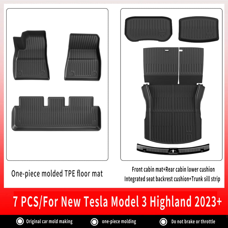 Tapis de Sol Tesla Model 3 Highland 2024-2026 TPE Ensemble 3 à 12 Pièces Simple ou Double Couche
