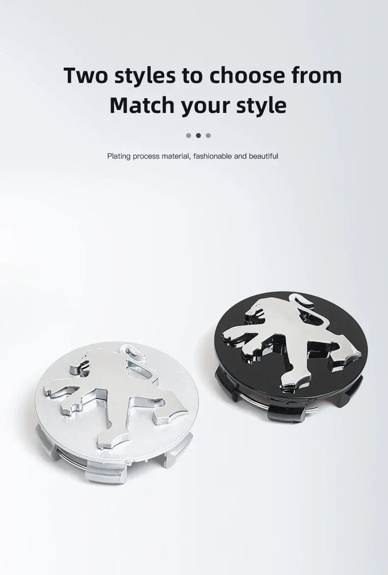 Cache-Moyeux Peugeot 60 mm, Lot de 4, Lion Noir, Argent ou Nouveau Blason, 206 à 508, 2008, 3008, 5008