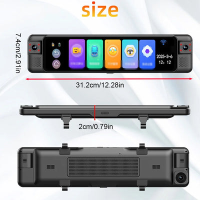 Dashcam Miroir 12 Pouces 4 Canaux 4K ADAS