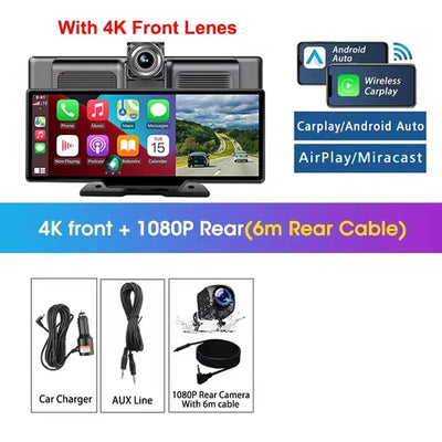 Dashcam Srnubi 10,26 Pouces 4K CarPlay Android Auto