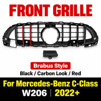 Calandre Mercedes Classe C W206 2022+ Style Brabus Noir Carbone Rouge C180 C200 C300