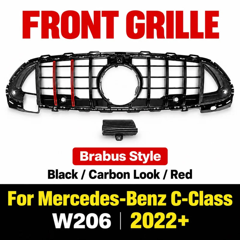 Calandre Mercedes Classe C W206 2022+ Style Brabus Noir Carbone Rouge C180 C200 C300