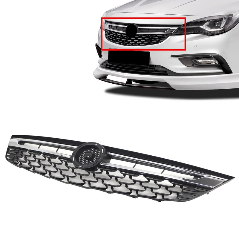 Calandre de Radiateur Avant Opel Astra K 2015-2019 Maille Noir Brillant et Baguettes Chromées