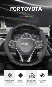 Couvre Volant Toyota Yaris, Corolla, C-HR, RAV4, Hilux, Aygo en Daim et Carbone, Tailles S, M et L