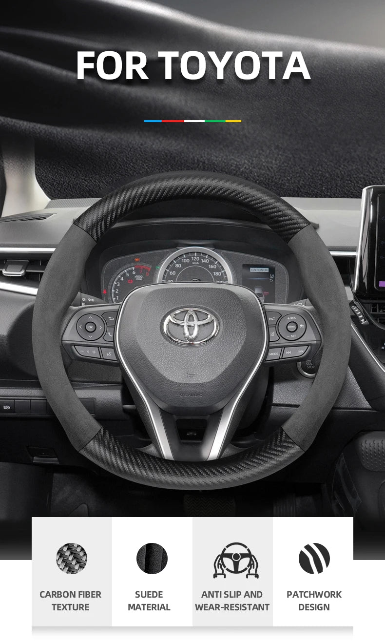 Couvre Volant Toyota Yaris, Corolla, C-HR, RAV4, Hilux, Aygo en Daim et Carbone, Tailles S, M et L