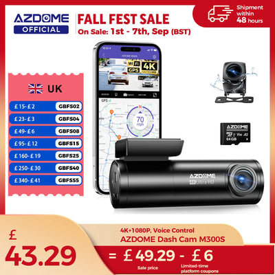 Dashcam AZDOME M300S 4K Avant Arrière GPS WiFi