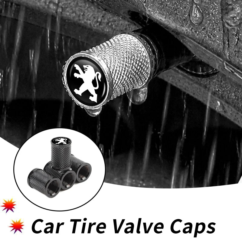 Bouchons de Valve Peugeot 206, 207, 208, 307, 308, 3008, 407, 508, Métal Strié, Lot de 4