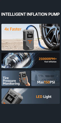 Booster de Batterie Voiture Grand Froid avec Compresseur 150 PSI Arrêt Auto