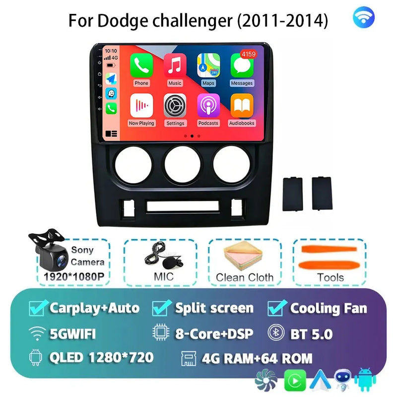 Autoradio Android 16 Dodge Challenger 2011-2014 Écran QLED CarPlay GPS Caméra DVR