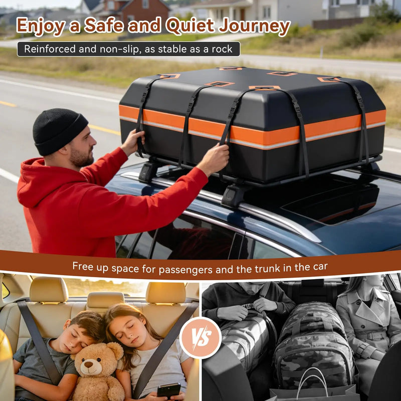 Sac de Toit Voiture 595 L Étanche 21 Pieds Cubes avec 6 Sangles et Fond Antidérapant