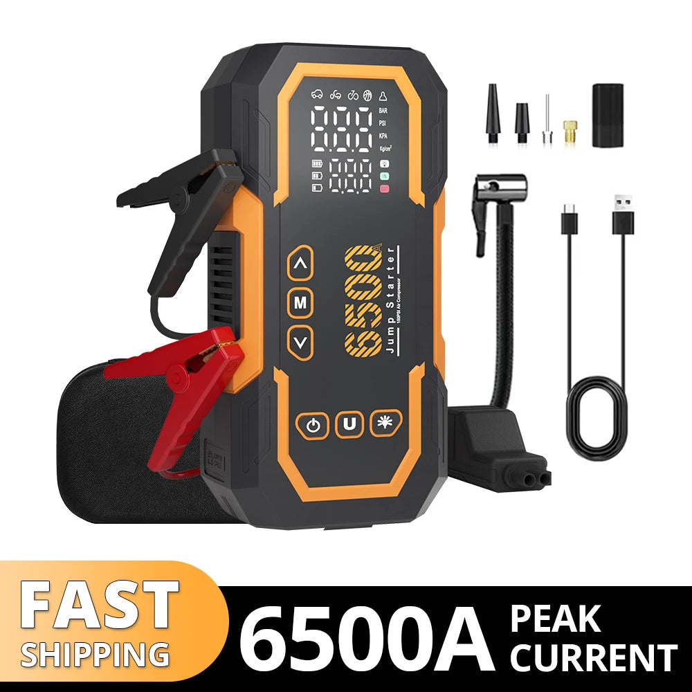 Booster de Batterie Voiture 6500A avec Compresseur 150 PSI 3 en 1