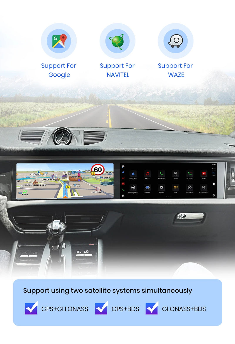 Autoradio Double Écran 12,3 + 12,3 Pouces Porsche Macan 2014-2017 Android CarPlay Sans Fil GPS