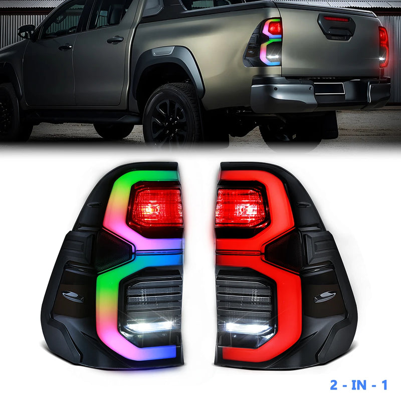 Feux Arrière LED RGB Toyota Hilux 2015-2024 Commandés par Application, Paire Gauche et Droite