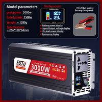 Convertisseur 12V 24V 220V Pur Sinus 1200 à 3000 W Onduleur Voiture Écran LCD