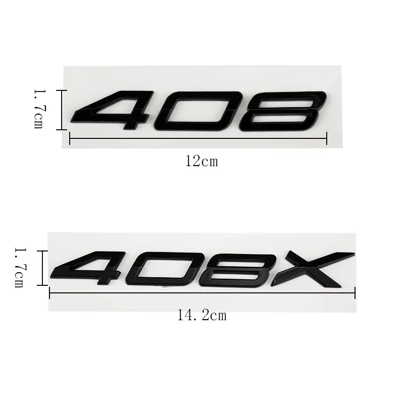 Logo Peugeot 208, 308, 408, 408X, 508 et 508L en ABS 3D, Emblème Lettres de Coffre Noir Brillant, Argent ou Gris