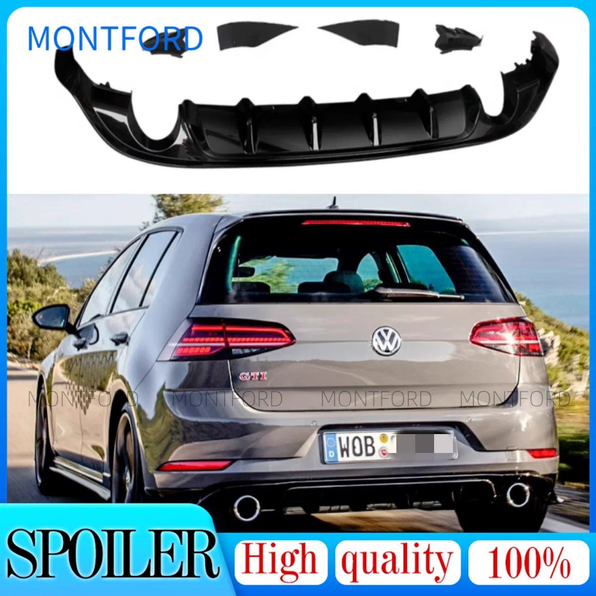 Diffuseur Arrière Complet Volkswagen Golf 7 et 7.5 GTI R Noir Brillant