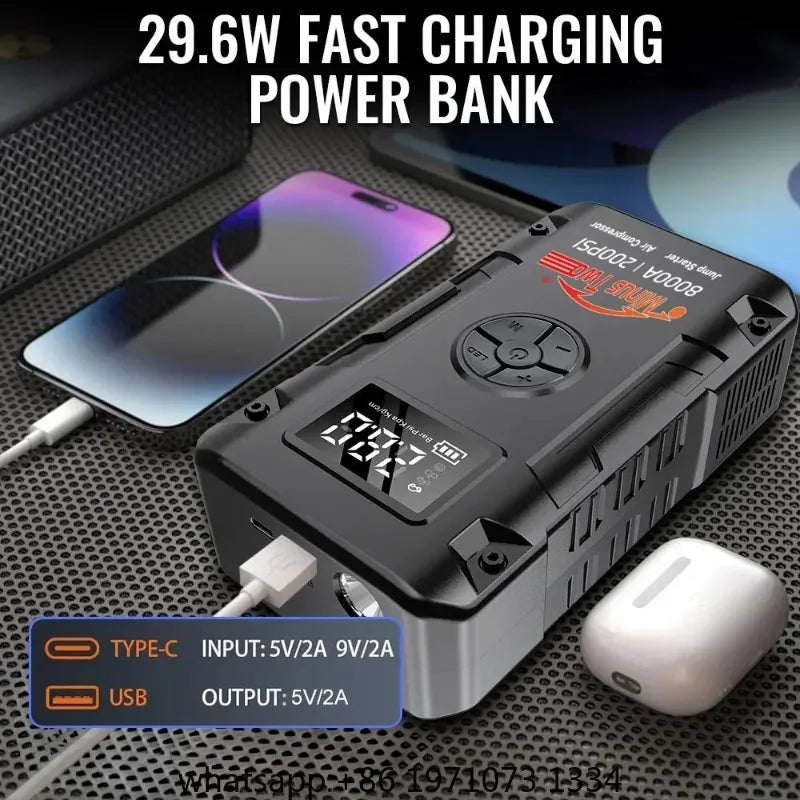 Booster de Batterie Voiture 8000A avec Compresseur 200 PSI