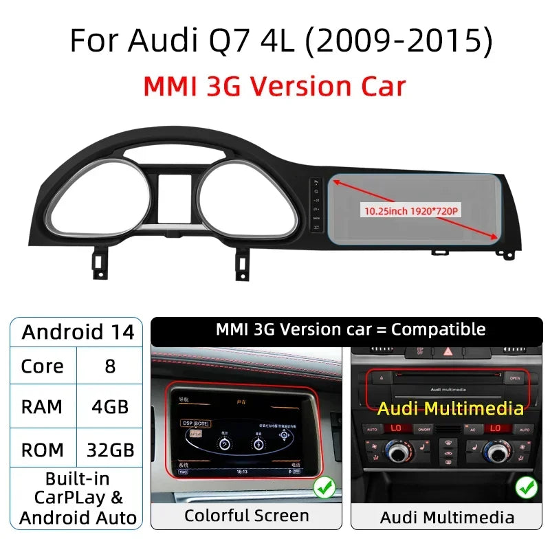 Autoradio Android 14 Audi A6 C6 Q7 2005-2015 CarPlay
