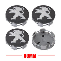 Cache-Moyeux Peugeot 60 mm, Lot de 4, Six Modèles Noir, Argent ou Gris, 106 à 508, 2008, 3008, 5008