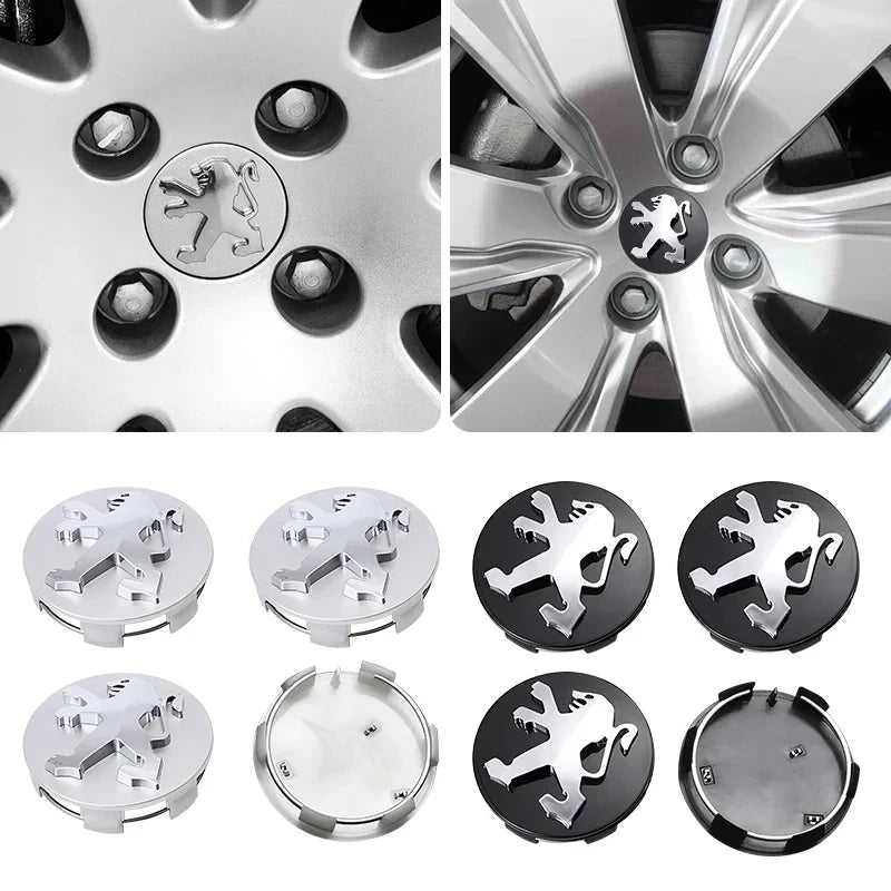 Cache-Moyeux Peugeot 60 mm Lion 2021 ou Classique Lot de 4